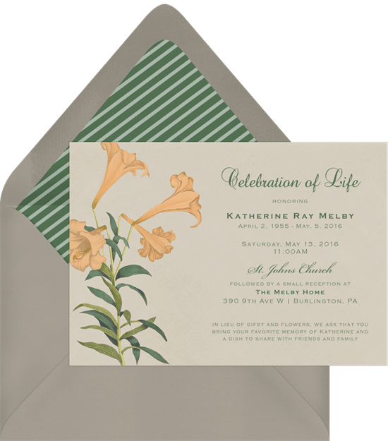 memorial service invitation card